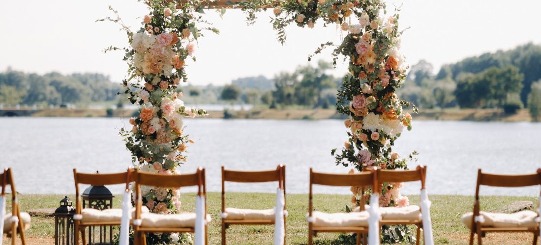 A place for a wedding ceremony on the street. Decorated wedding venue